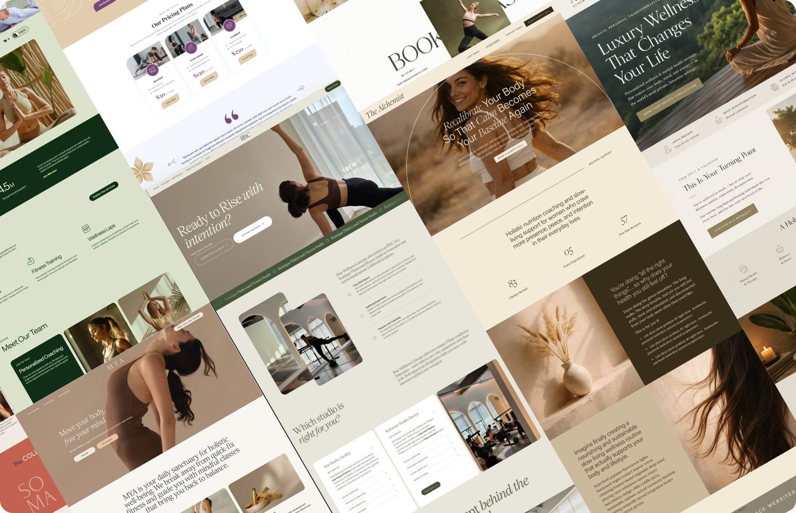 Collage of modern wellness studio websites