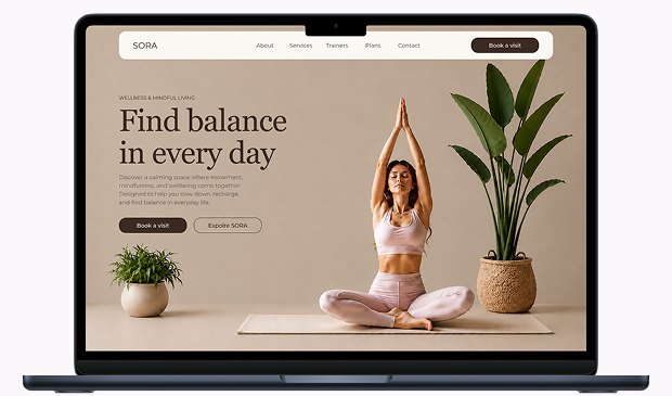 SORA landing page shown on a laptop