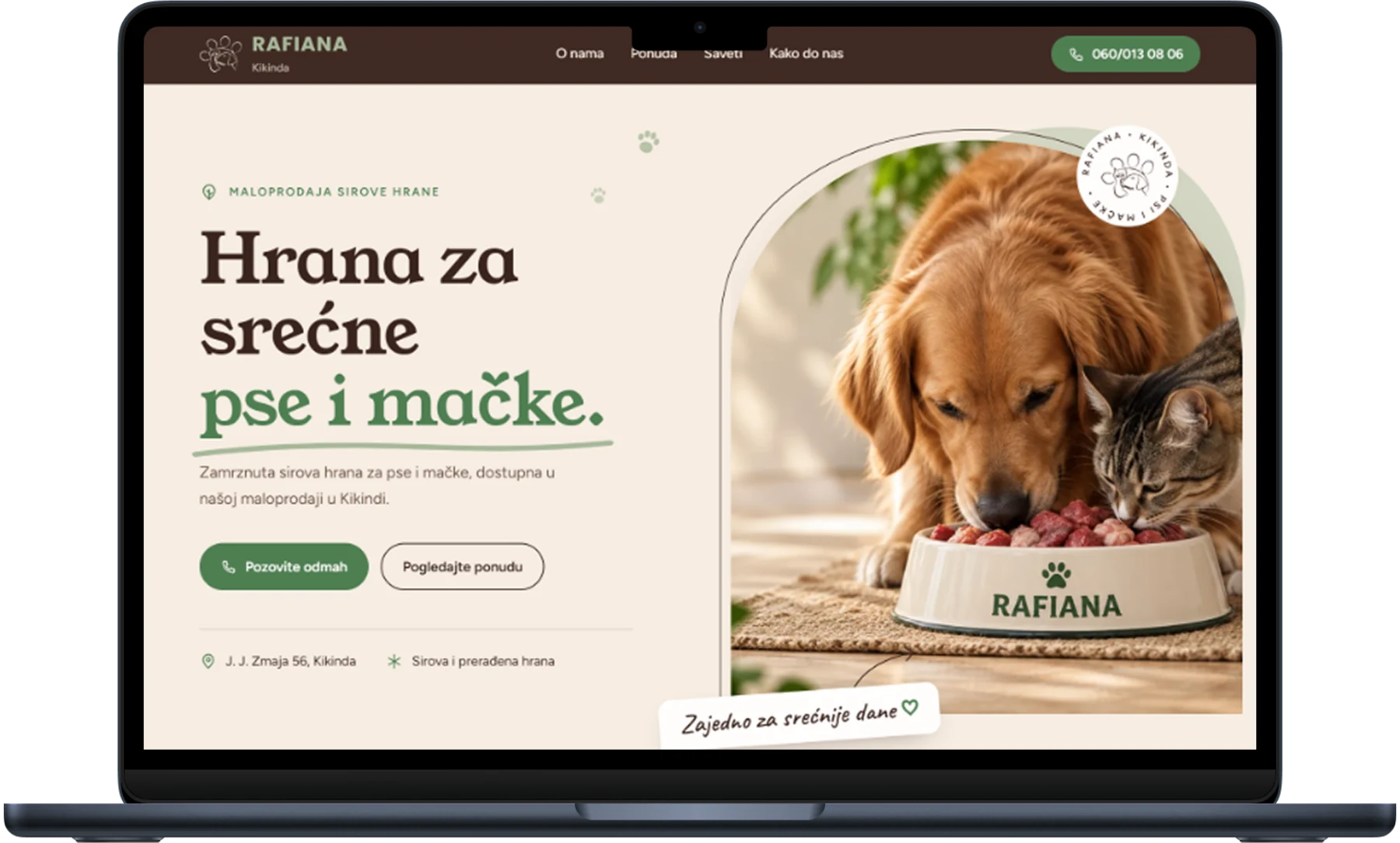 Početni ekran sajta Rafiana Kikinda na laptopu
