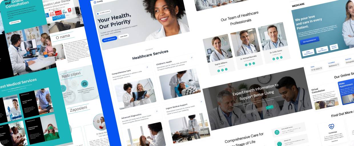 Research collage of modern healthcare websites