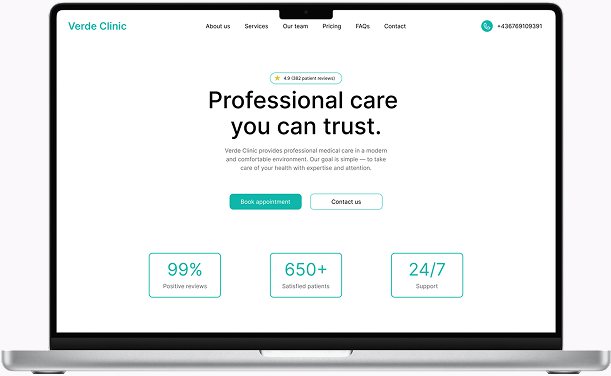 Verde Clinic landing page on a laptop