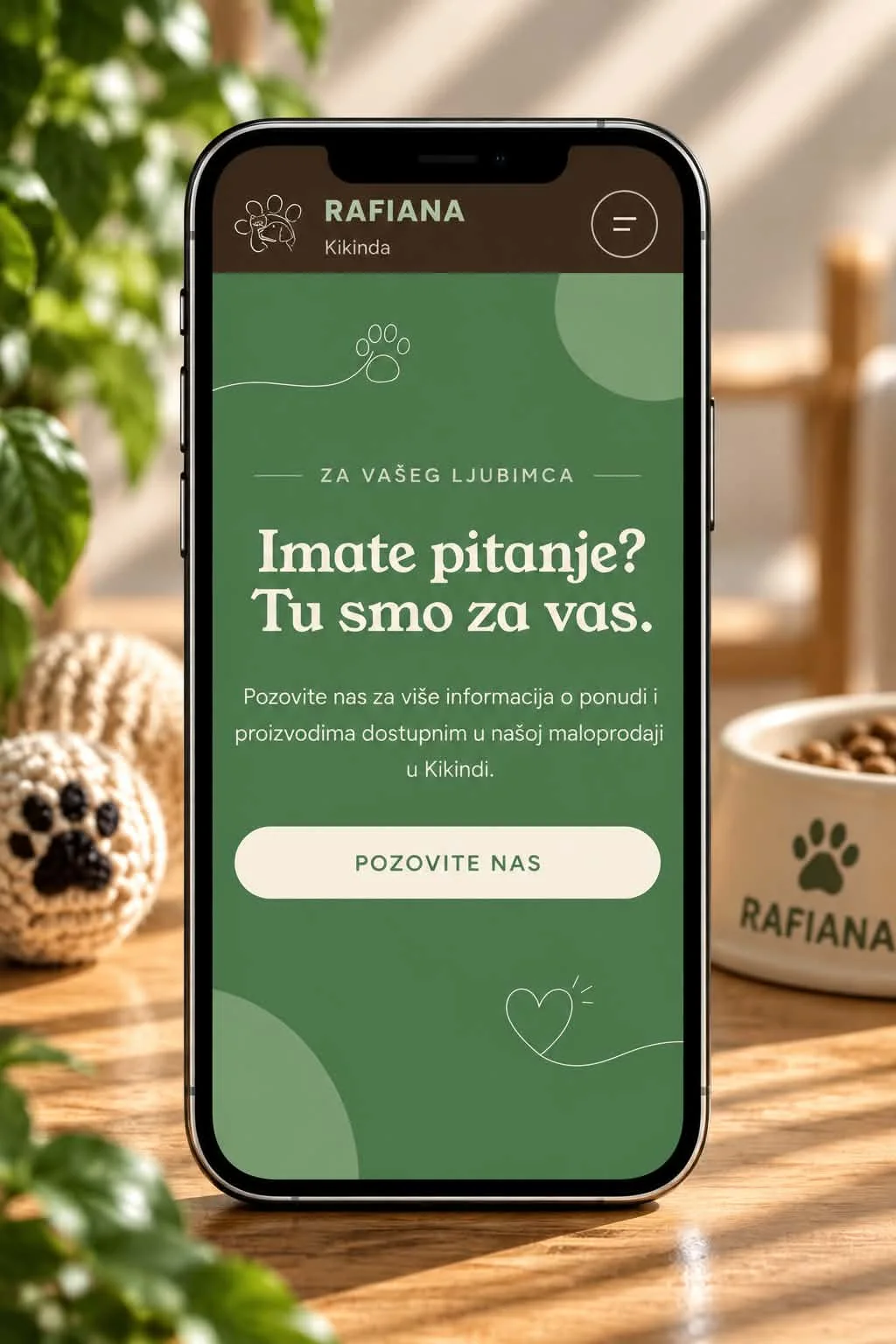 Kontakt sekcija sajta Rafiana Kikinda na telefonu