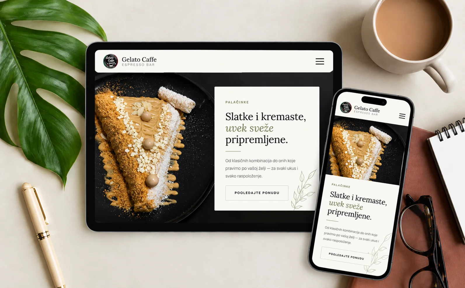 Sajt Gelato Caffe na tabletu i telefonu