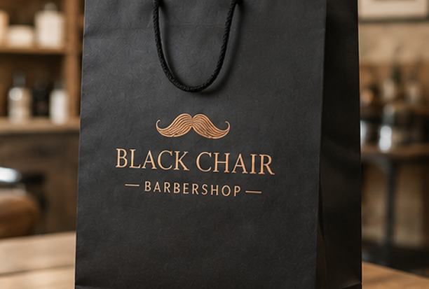 Black Chair Barbershop paper bag