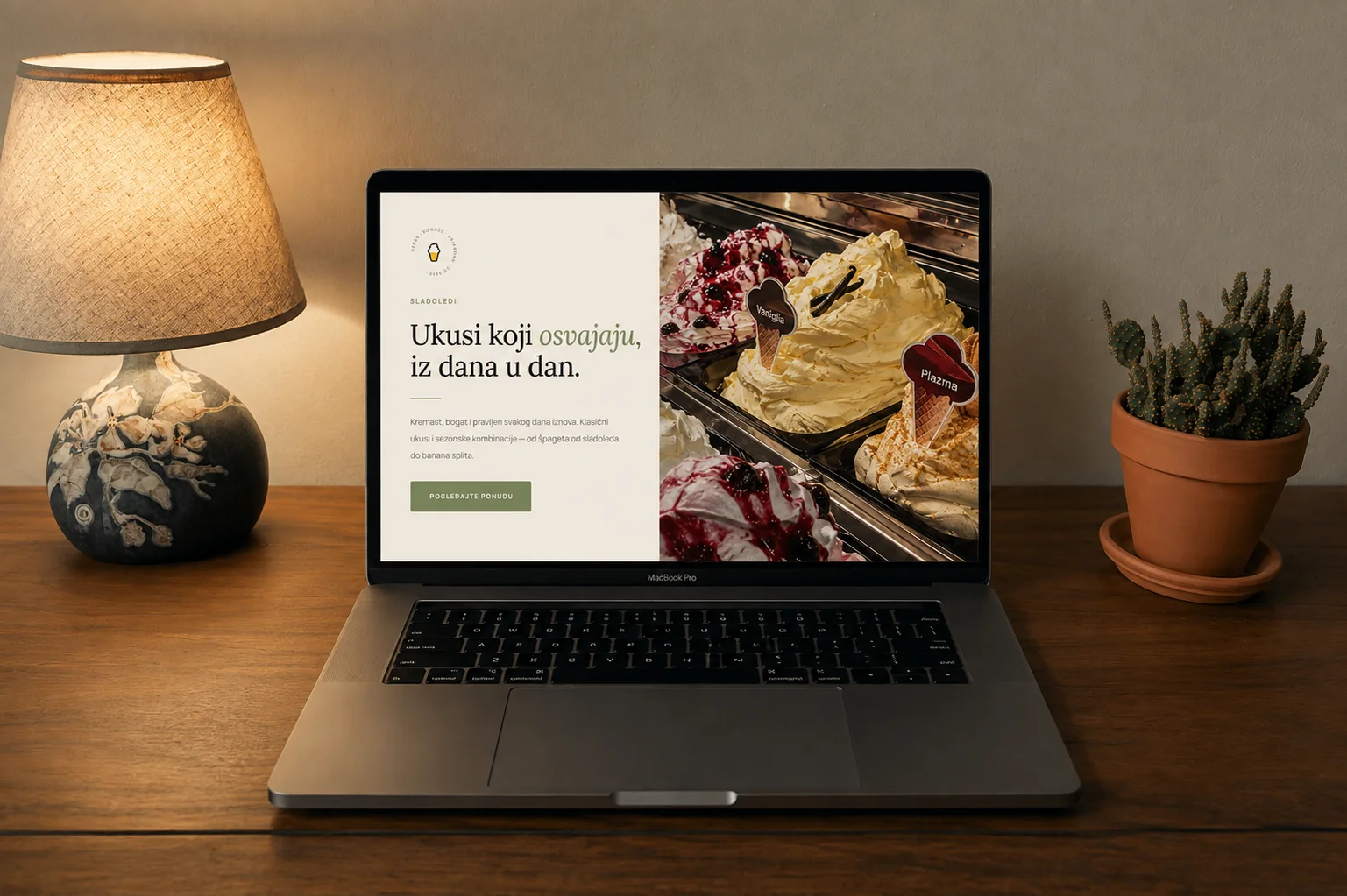 Sekcija sa sladoledom Gelato Caffe na laptopu