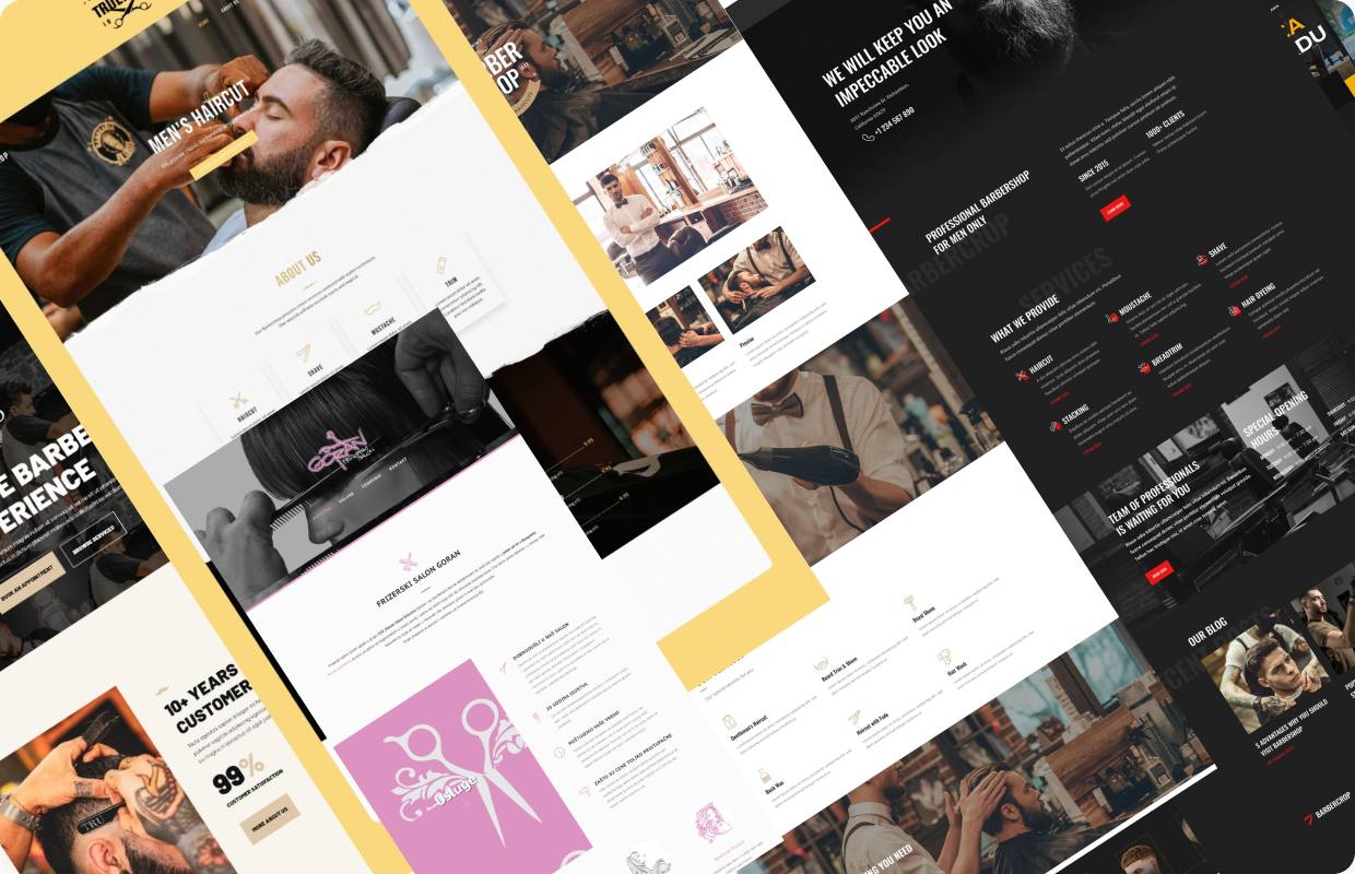 Research collage of barbershop websites