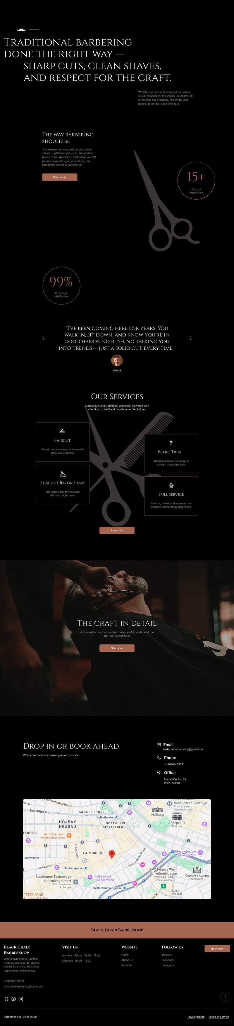Black Chair Barbershop landing page full design