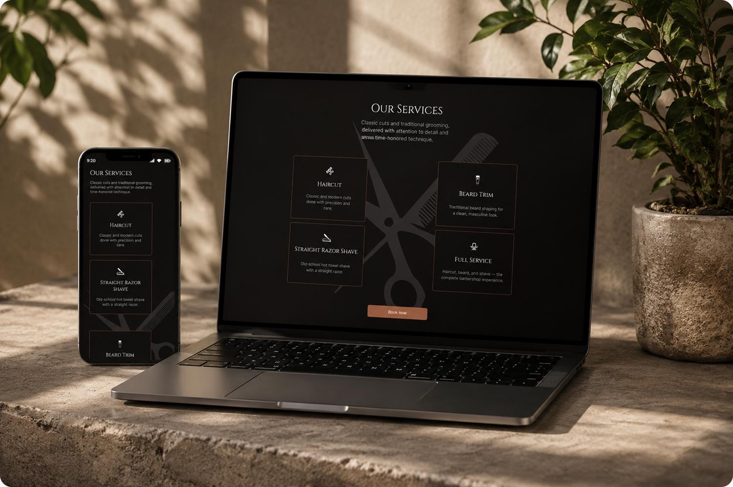 Black Chair Barbershop website across devices